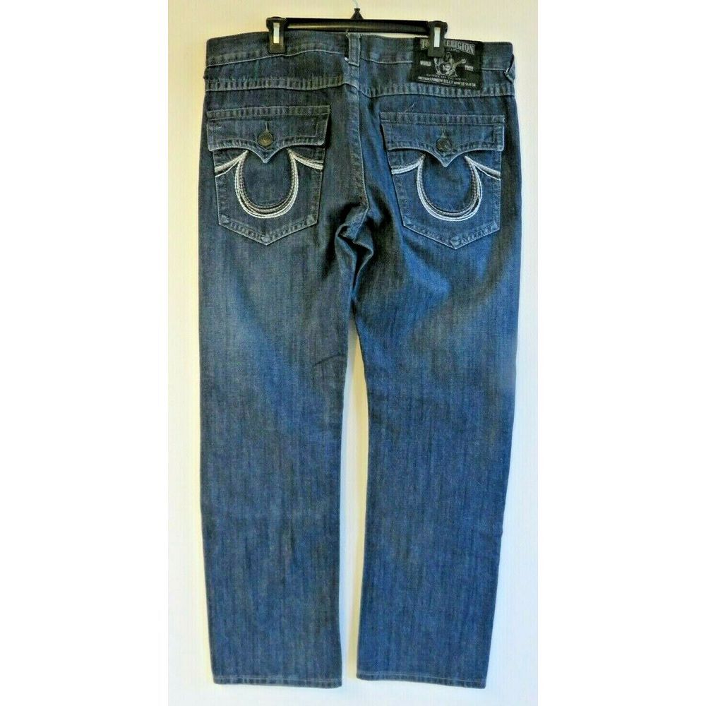 Mens‎ True Religion Jeans Dark Blue Size 38 Cotton USA Rainbow Billy Flap Pocket